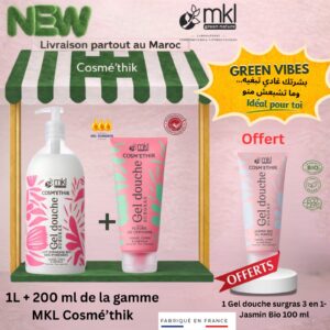 Pack gel douche surgras lait anesse bio Pyrenees 1L fleurs cerisiers 200ml jasmin bio Maroc 100ml offert MKL Cosmethik